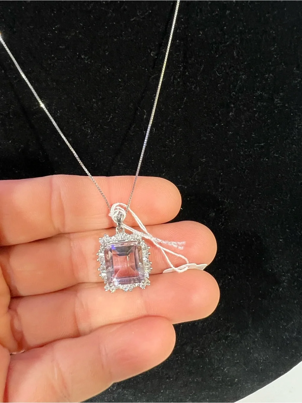 Ametrine Square Halo Pendant Necklace - Silver Tone